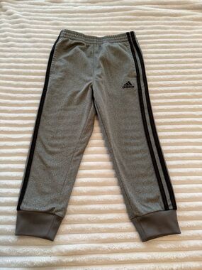 adidas Kids' Gray Track Pants with Black Stripes